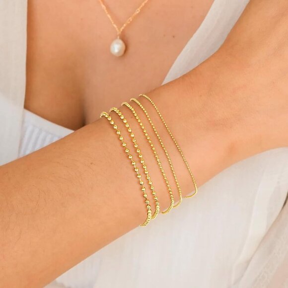 Gold-Style 10 Dainty Stack Beaded, Snake, Rope Bracelets Jewelry Gifts for Women - Picture 2 of 9